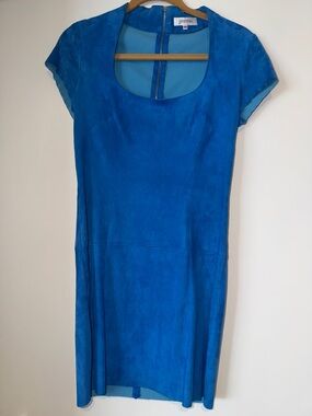 Jitrois Blue Short Sleeve Suede Dress